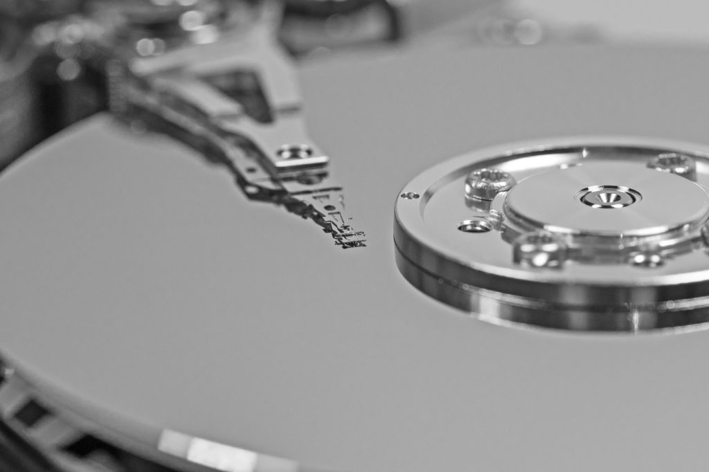 close up of a silver hard drive